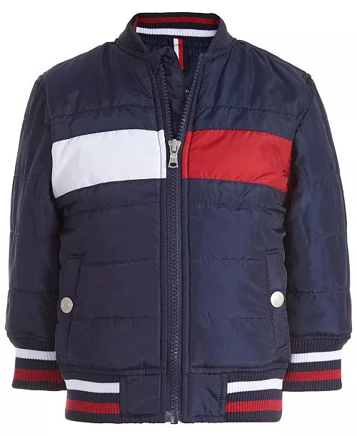 Tommy Hilfiger Baby Boys Eli Dark Blue Quilted Colorblocked Bomber Jacket