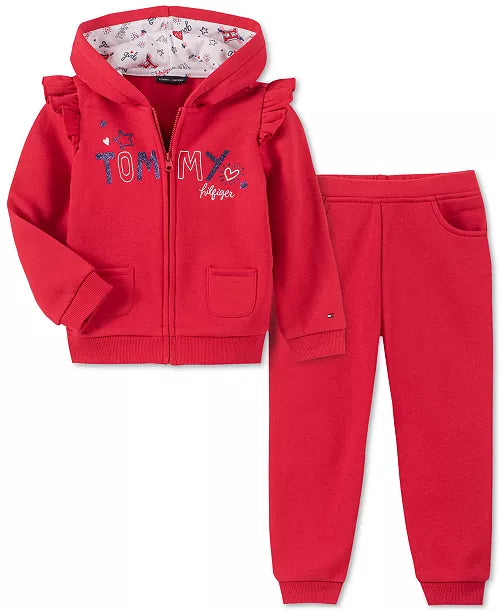 Tommy Hilfiger Baby Girls 2-Pc. Logo-Print Fleece Hoodie & Jogger Pants Set
