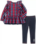 Tommy Hilfiger Baby Girls 2-Pc. Peplum Plaid Tunic & Jeggings Set