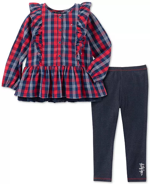 Tommy Hilfiger Baby Girls 2-Pc. Peplum Plaid Tunic & Jeggings Set