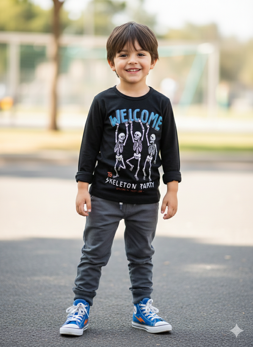 Zara SKELETON PARTY Graphic-print long-sleeve T-shirt