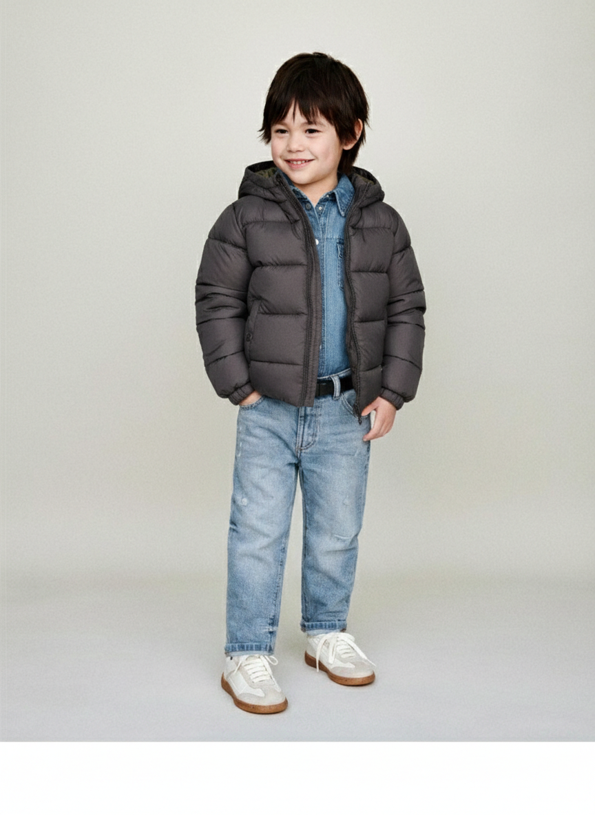 Zara Baby Boy Padded Hooded Jacket – Dark Grey