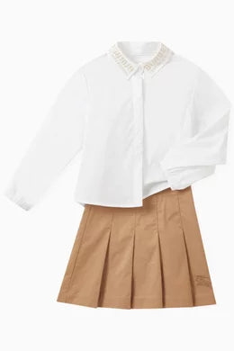 BURBERRY  EKD Pleated Skirt in Cotton Twill
