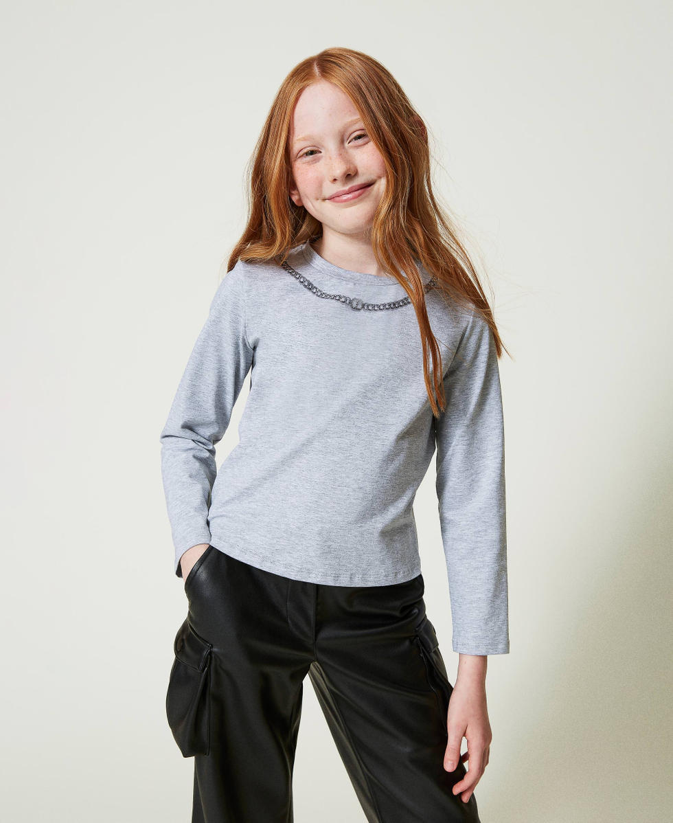 Twinset T-shirt with necklace print and rhinestones