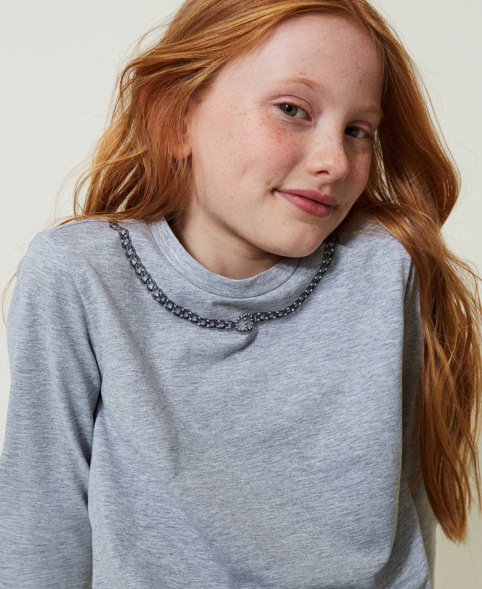 Twinset T-shirt with necklace print and rhinestones