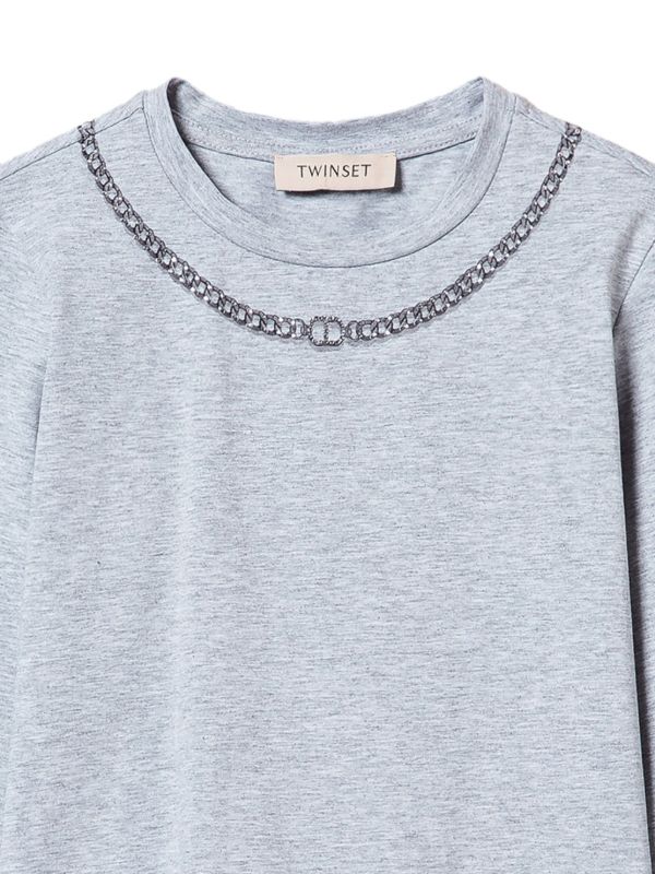 Twinset T-shirt with necklace print and rhinestones