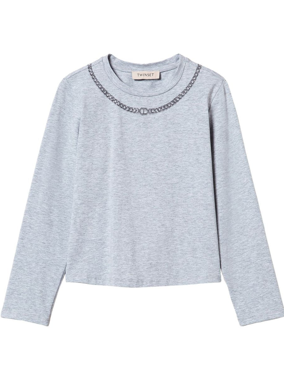 Twinset T-shirt with necklace print and rhinestones
