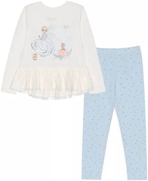 Disney Toddler Girls Cinderella Long Sleeve Mesh Peplum with Leggings Set