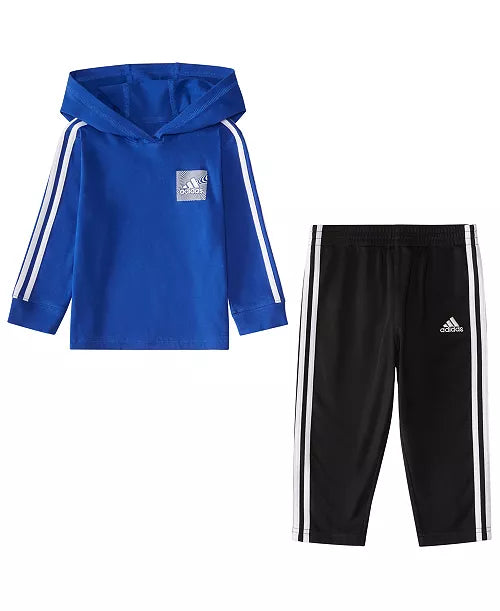 Adidas Baby Boys Long Sleeve Hooded Shirt and Pants, 2 Piece Set