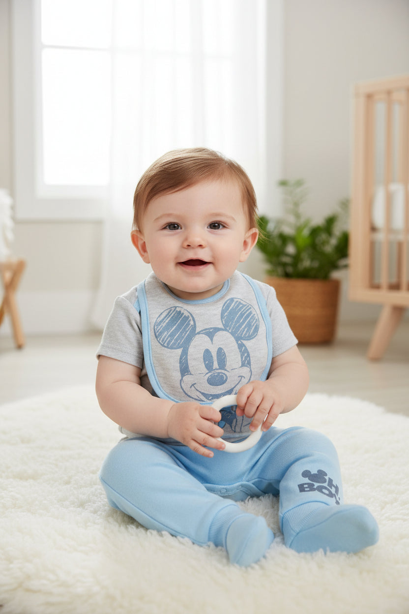 Disney Baby Mickey Mouse Bib, Bodysuit and Pants, 3 Piece Set