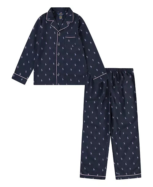 Polo Ralph Lauren Girls 2-Piece Woven Long-Sleeve Shirt and Pants Pajama Set