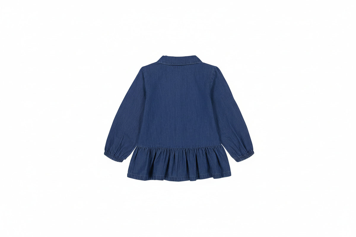 Tommy Hilfiger Girls Ruffle Hem Long Sleeve Denim Tunic