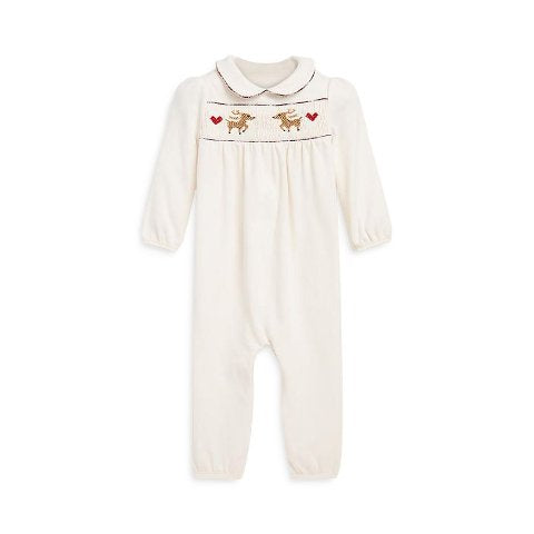 Ralph Lauren Baby Girls' Hand Embroidered Organic Cotton Coverall