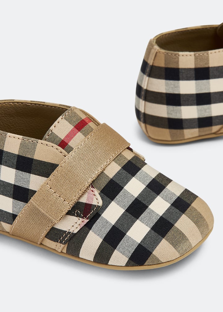 Burberry Kid's Charlton Vintage Check Grip-Strap Booties, Baby