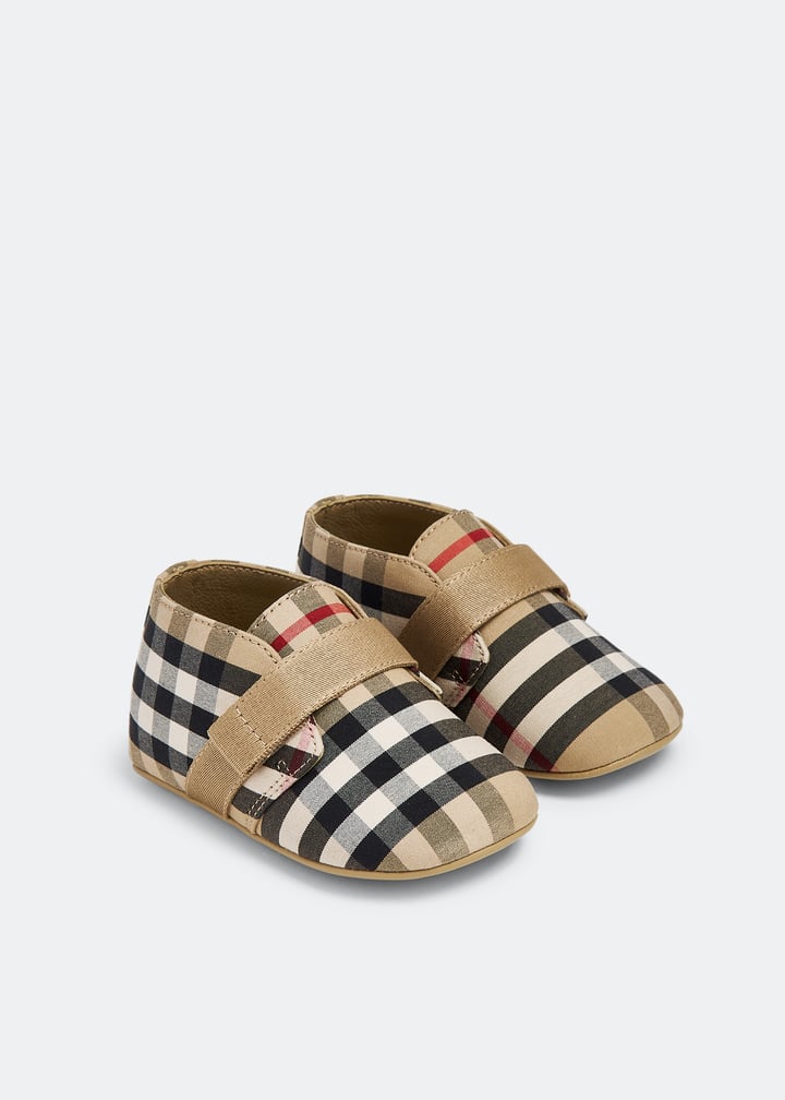 Burberry Kid's Charlton Vintage Check Grip-Strap Booties, Baby