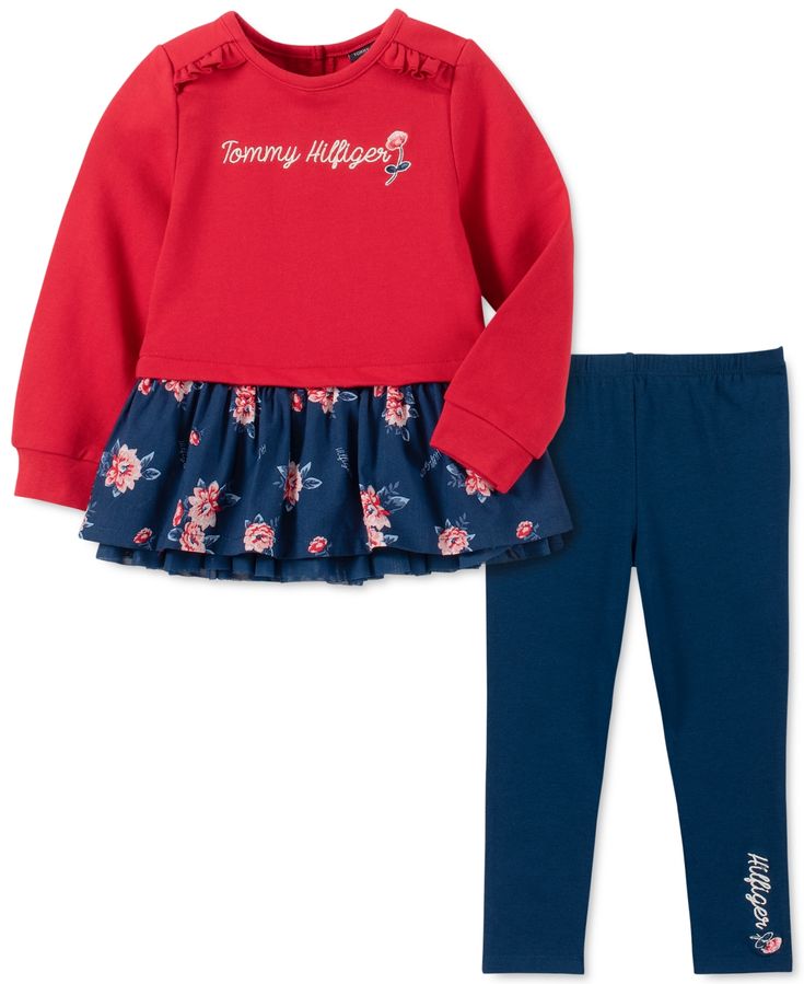Tommy Hilfiger Baby Girls 2-Pc. Floral-Print Peplum Tunic & Leggings Set
