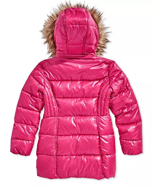 Michael Kors Toddler Girls Hooded Puffer Stadium Coat with Faux-Fur Trim