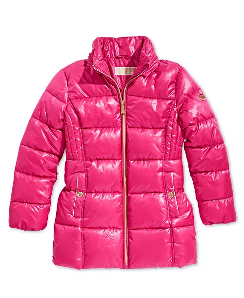 Michael Kors Toddler Girls Hooded Puffer Stadium Coat with Faux-Fur Trim