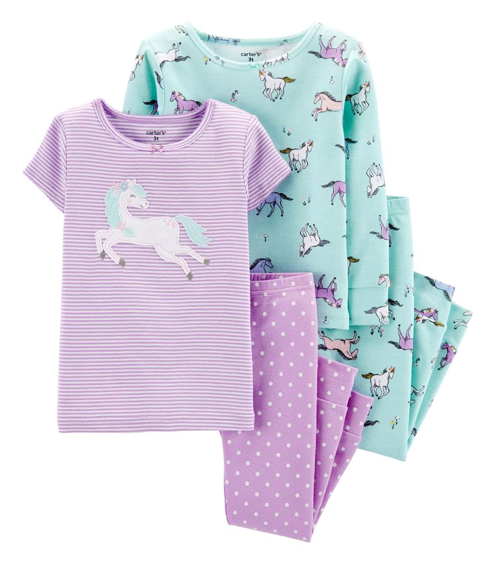 Carters Girls Unicorn 4-Piece Cotton Pajama Set