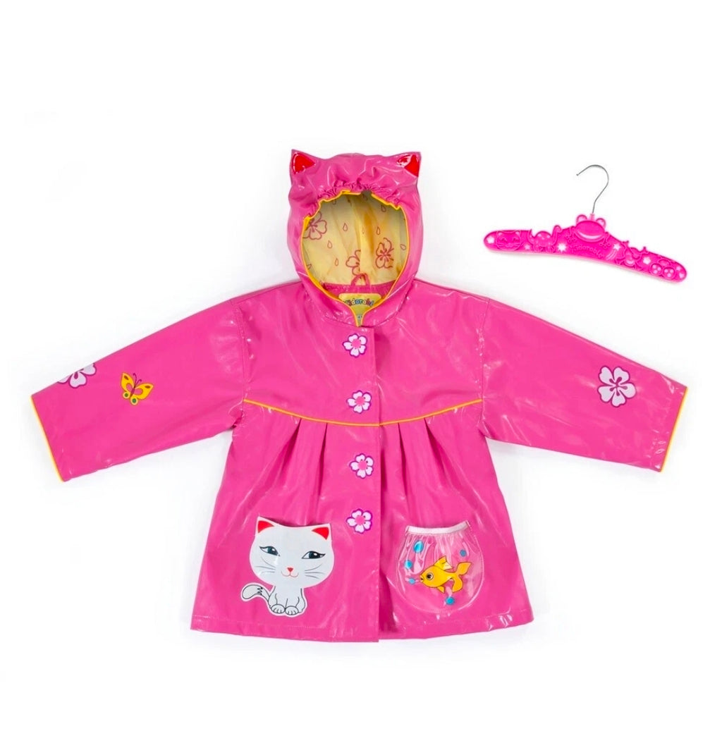 Kids Waterproof Jacket Childrens Coat Pink Cat Hooded Raincoat Mac - Kidorable