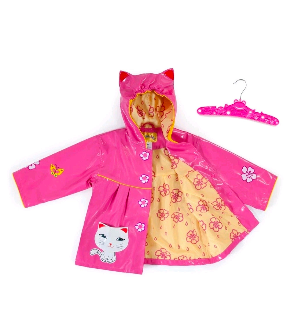 Kids Waterproof Jacket Childrens Coat Pink Cat Hooded Raincoat Mac - Kidorable