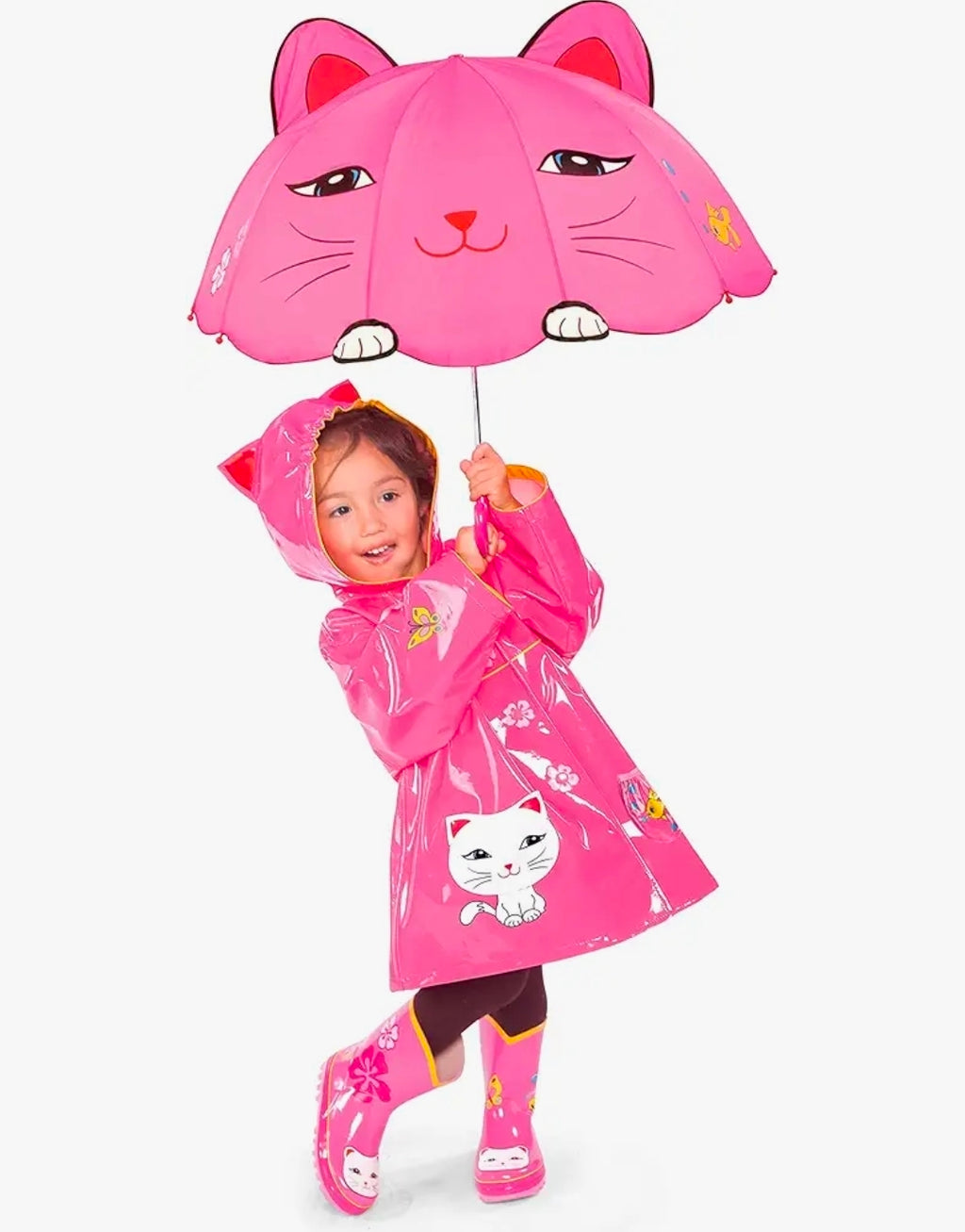 Kids Waterproof Jacket Childrens Coat Pink Cat Hooded Raincoat Mac - Kidorable