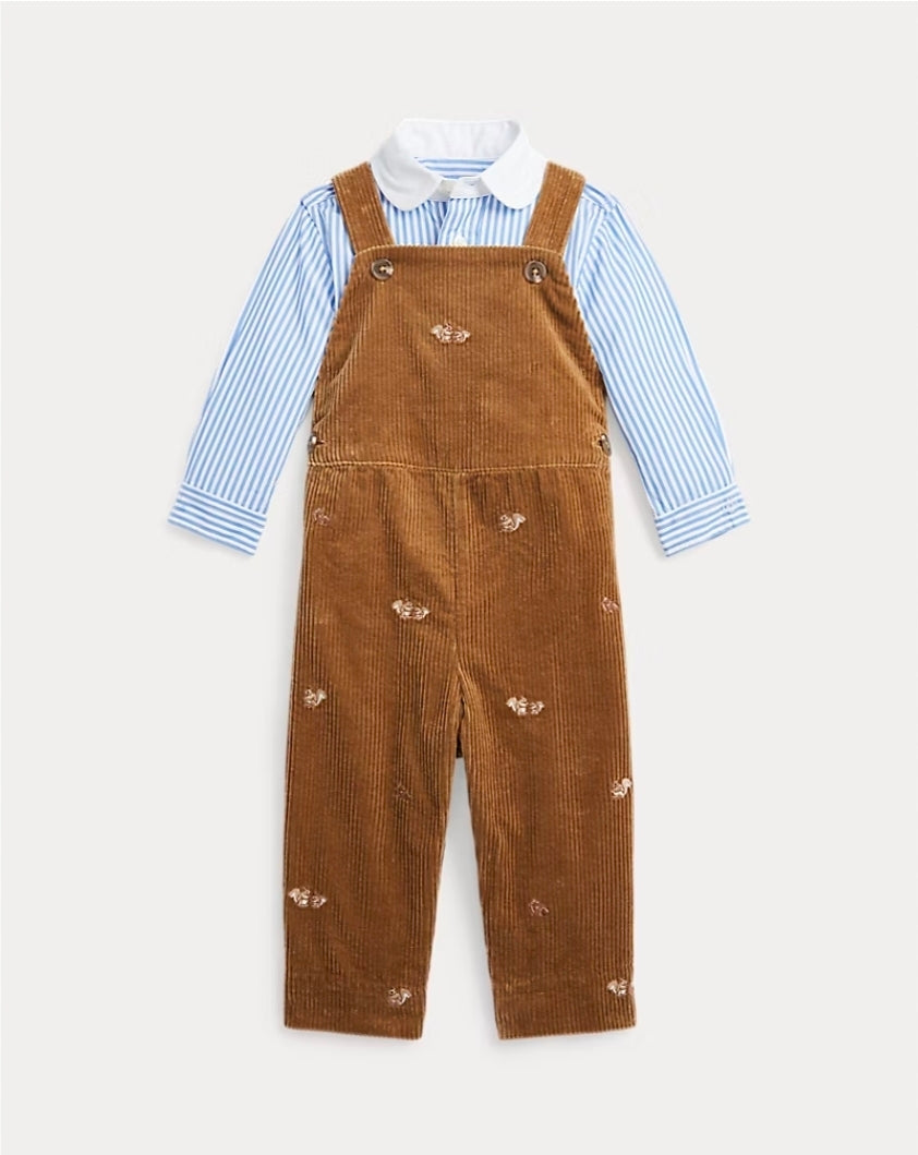 Ralph Lauren Baby Boy Striped Shirt & Corduroy Overall Set