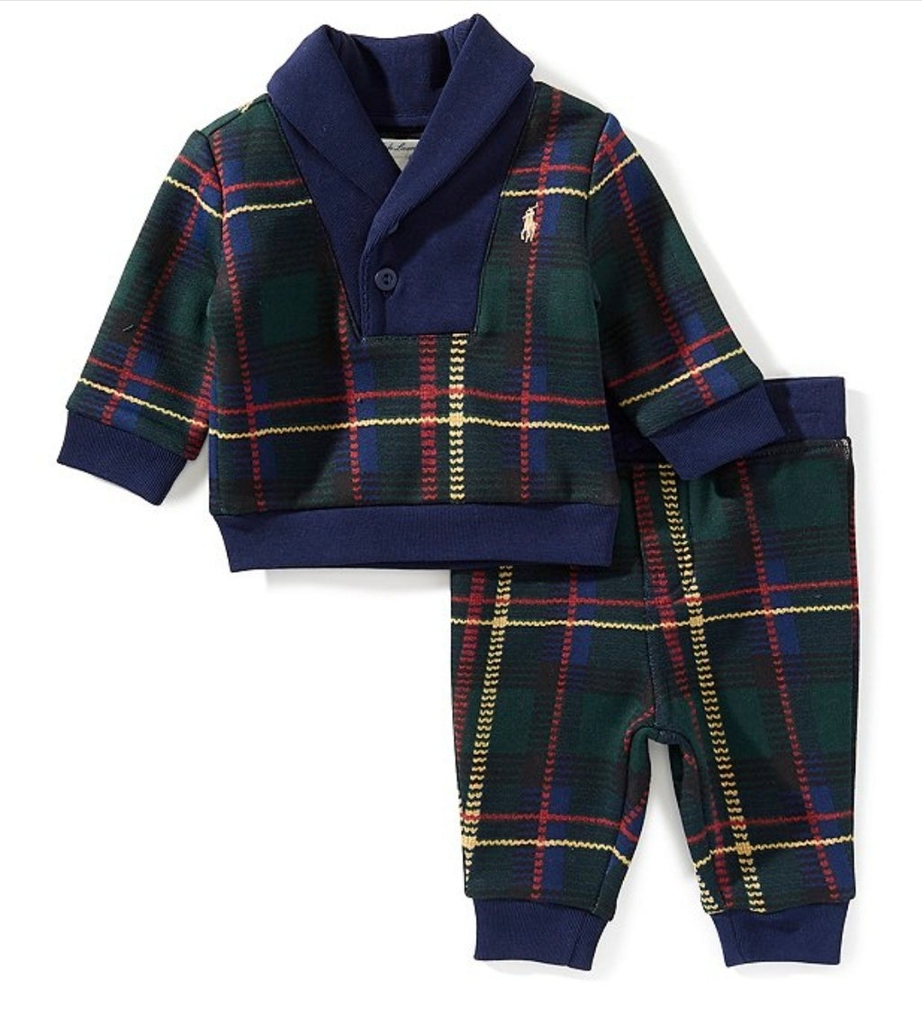 Polo Ralph Lauren Baby Boys' Plaid Sweatshirt and Pants, 2-Piece Set