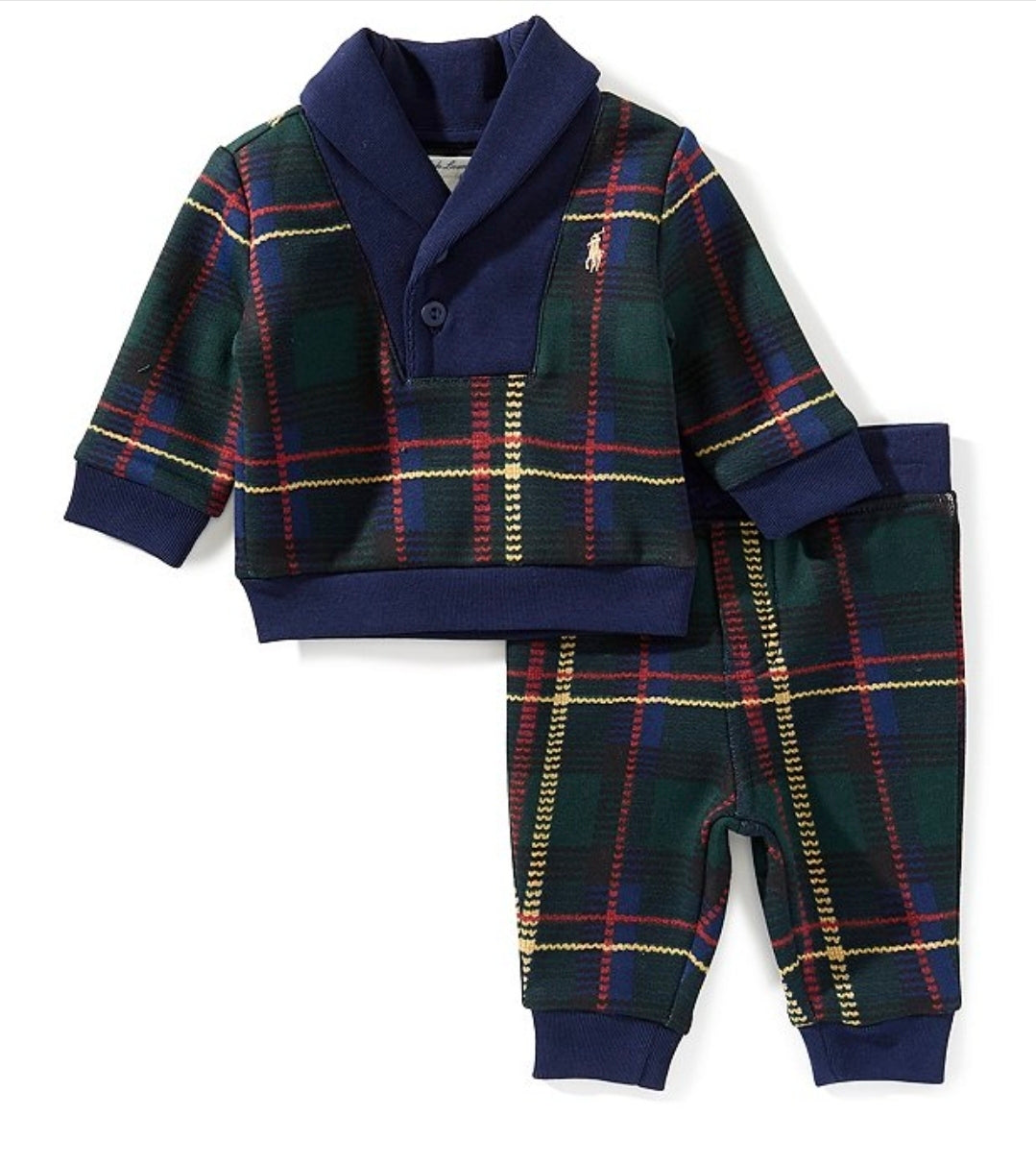 Polo Ralph Lauren Baby Boys' Plaid Sweatshirt and Pants, 2-Piece Set