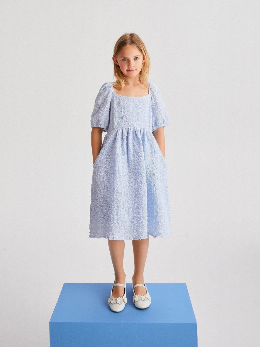 Reserved Girls Dress with Puff Sleeves and Smocked Bodice