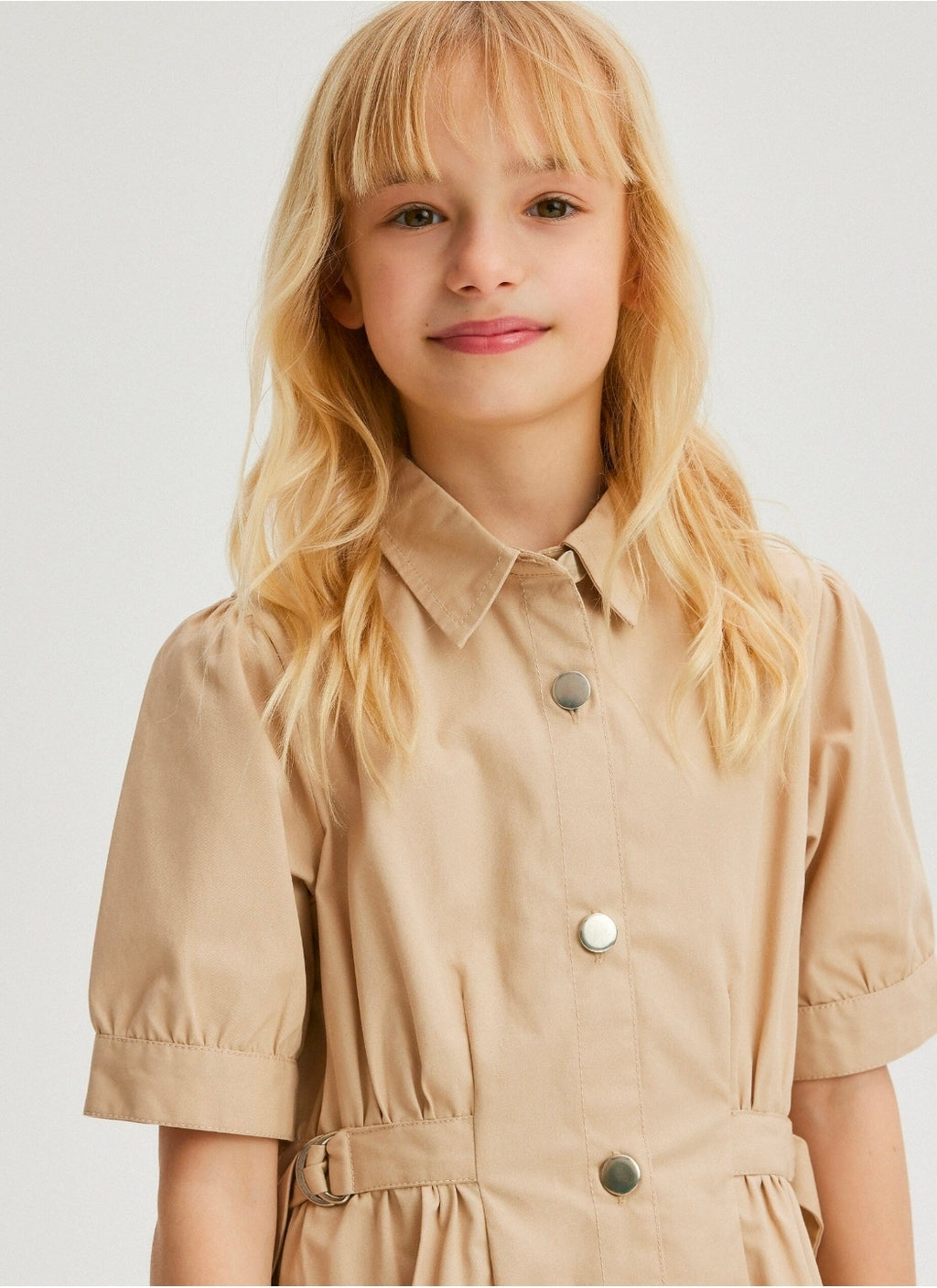 Reserved Girls Beige Cotton Shirt Dress