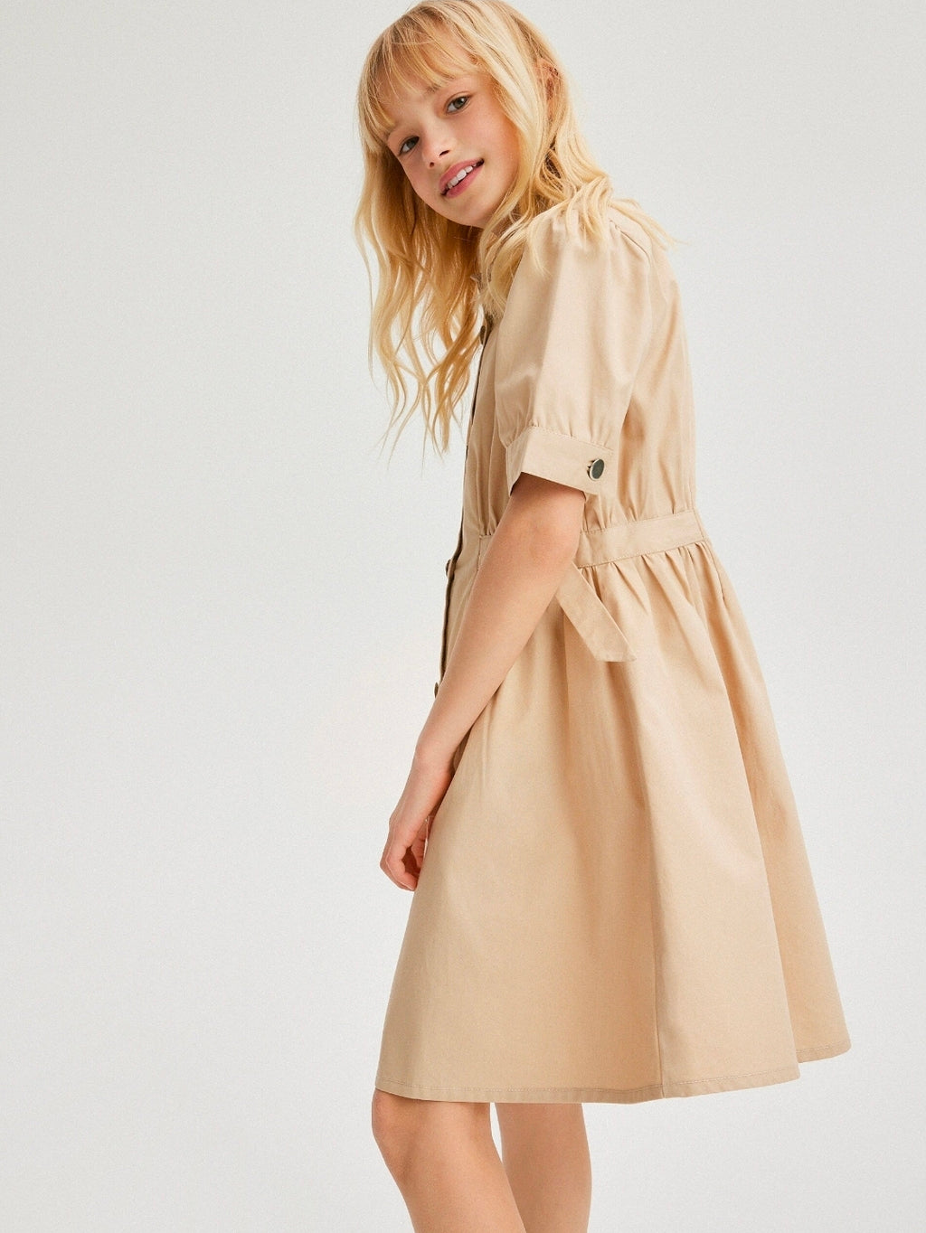 Reserved Girls Beige Cotton Shirt Dress