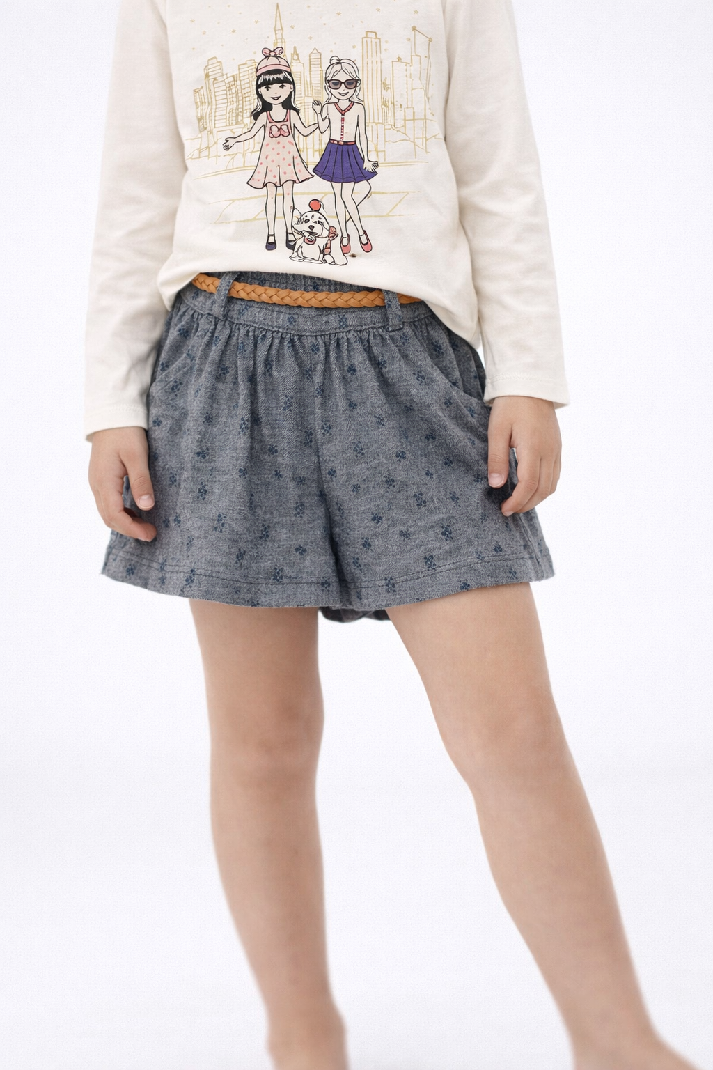 ZIPPY Printed Shorts with Braided Belt