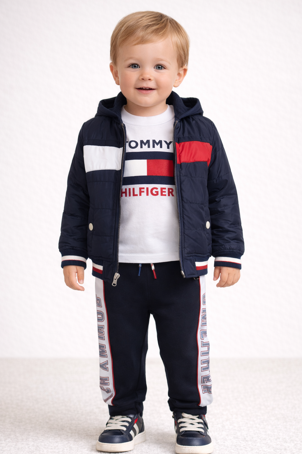 Tommy Hilfiger Baby Boys Eli Dark Blue Quilted Colorblocked Bomber Jacket