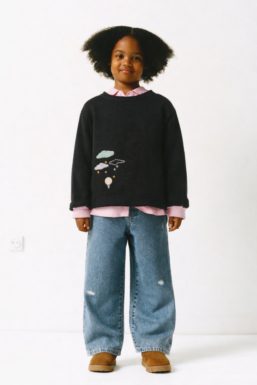 ZARA TEXTURED KNIT SWEATER WITH EMBROIDERY