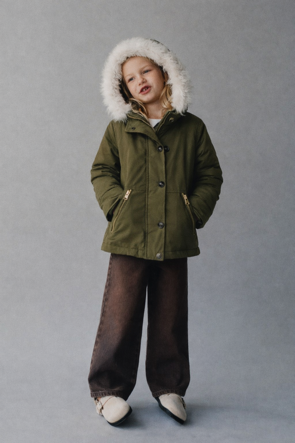 Zara Girls’ Faux-Fur Trim Parka