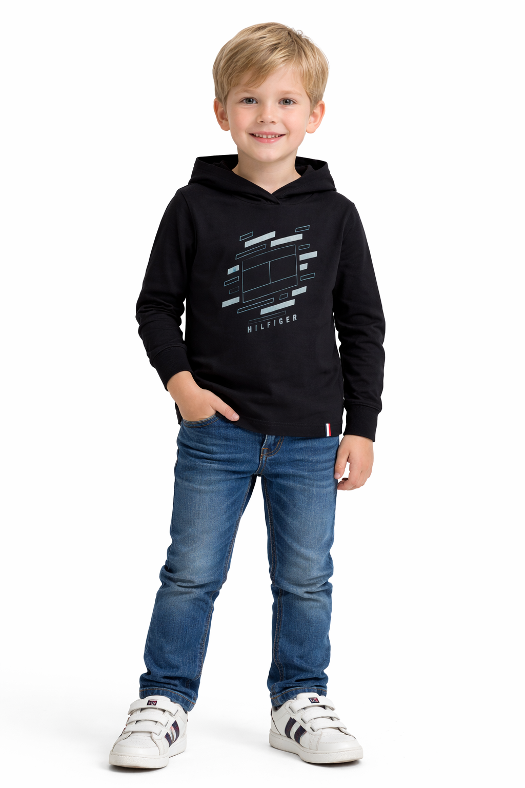 Tommy Hilfiger Black cotton logo-print hooded T-shirt