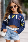 TOMMY HILFIGER Girls Crop Graphic Top Long Sleeve