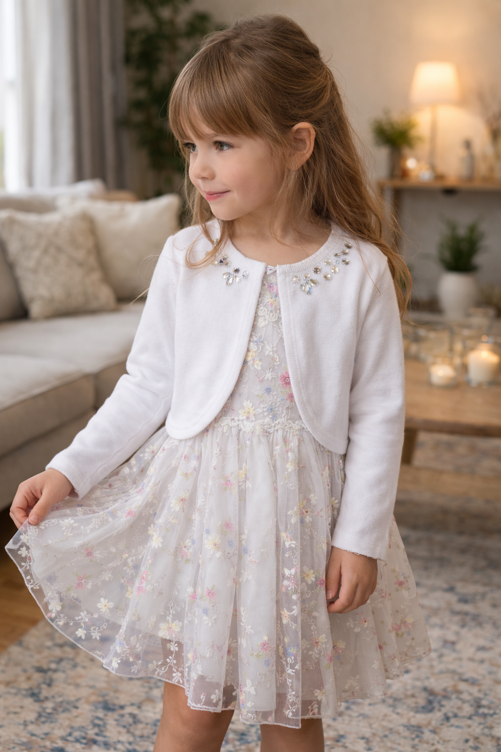 Blueberi Boulevard Little Girl Cotton Embellished Cardigan