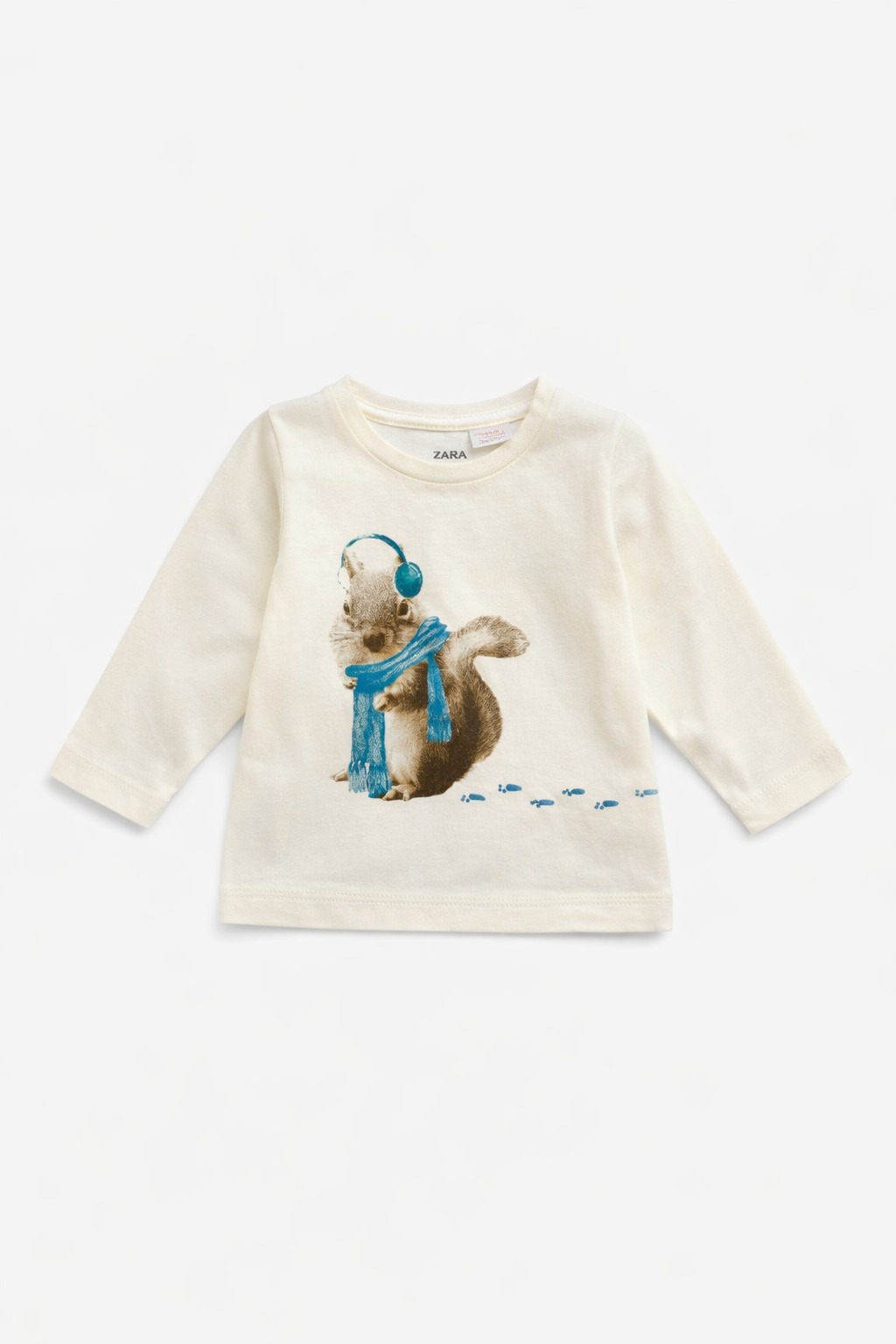 ZARA SQUIRREL PRINT LONG SLEEVE T-SHIRT