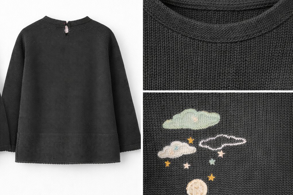 ZARA TEXTURED KNIT SWEATER WITH EMBROIDERY