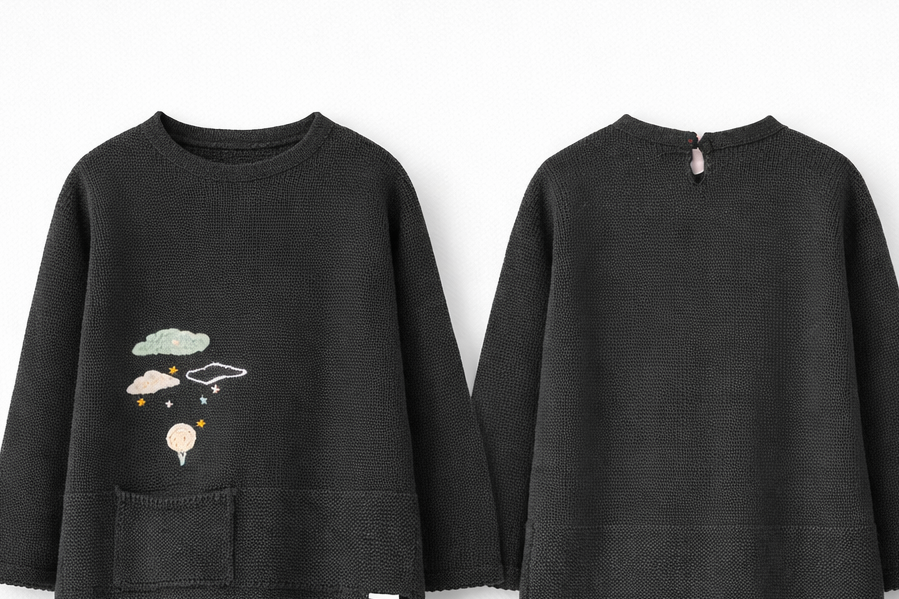 ZARA TEXTURED KNIT SWEATER WITH EMBROIDERY