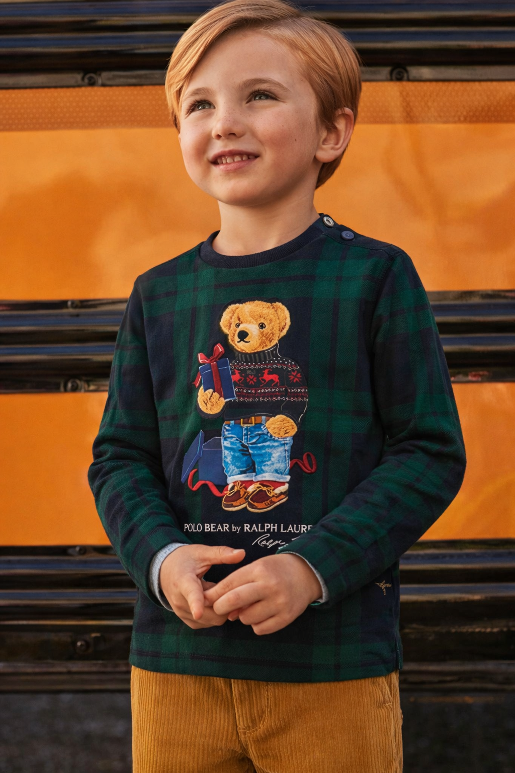 Ralph Lauren Boys' Polo Bear Graphic Plaid Tee