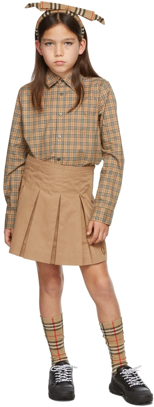 BURBERRY  EKD Pleated Skirt in Cotton Twill