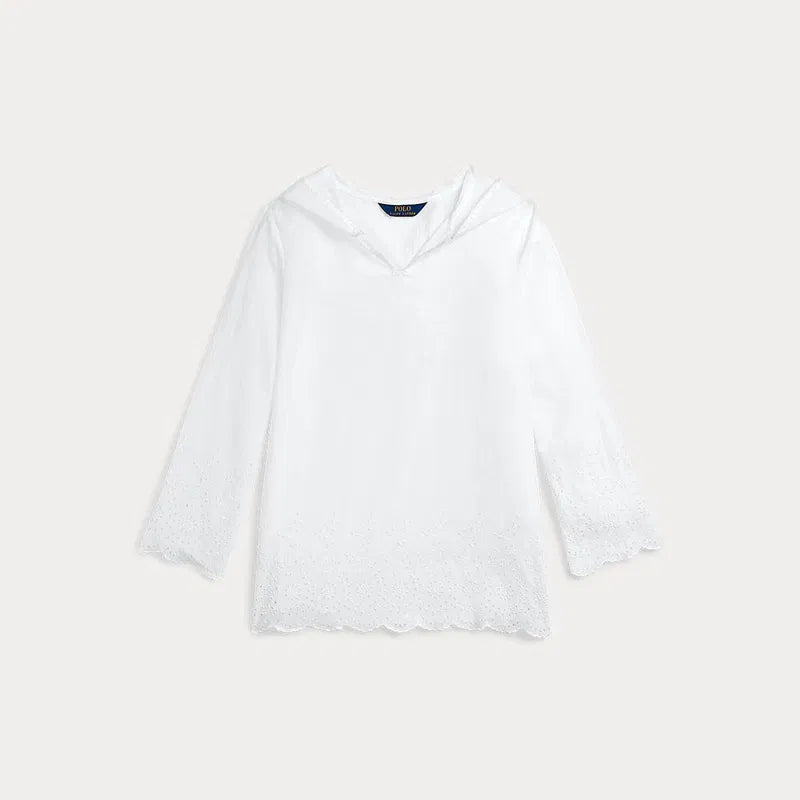 RALPH LAUREN Eyelet-Embroidered Cotton Hooded Top