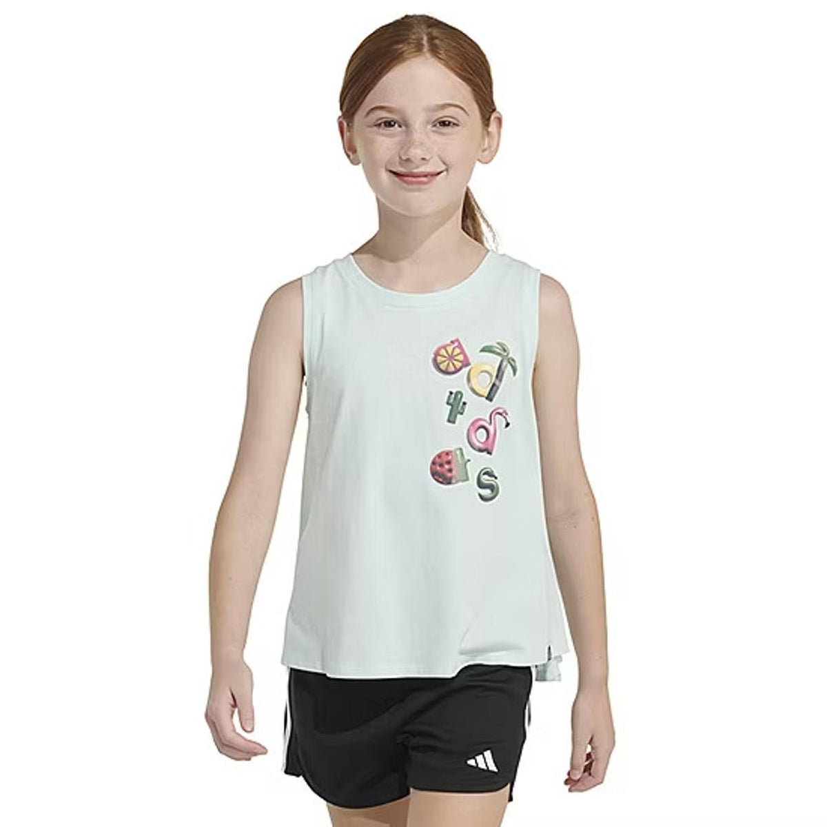adidas Big Girls Sleeveless Cotton Logo Graphic T-Shirt